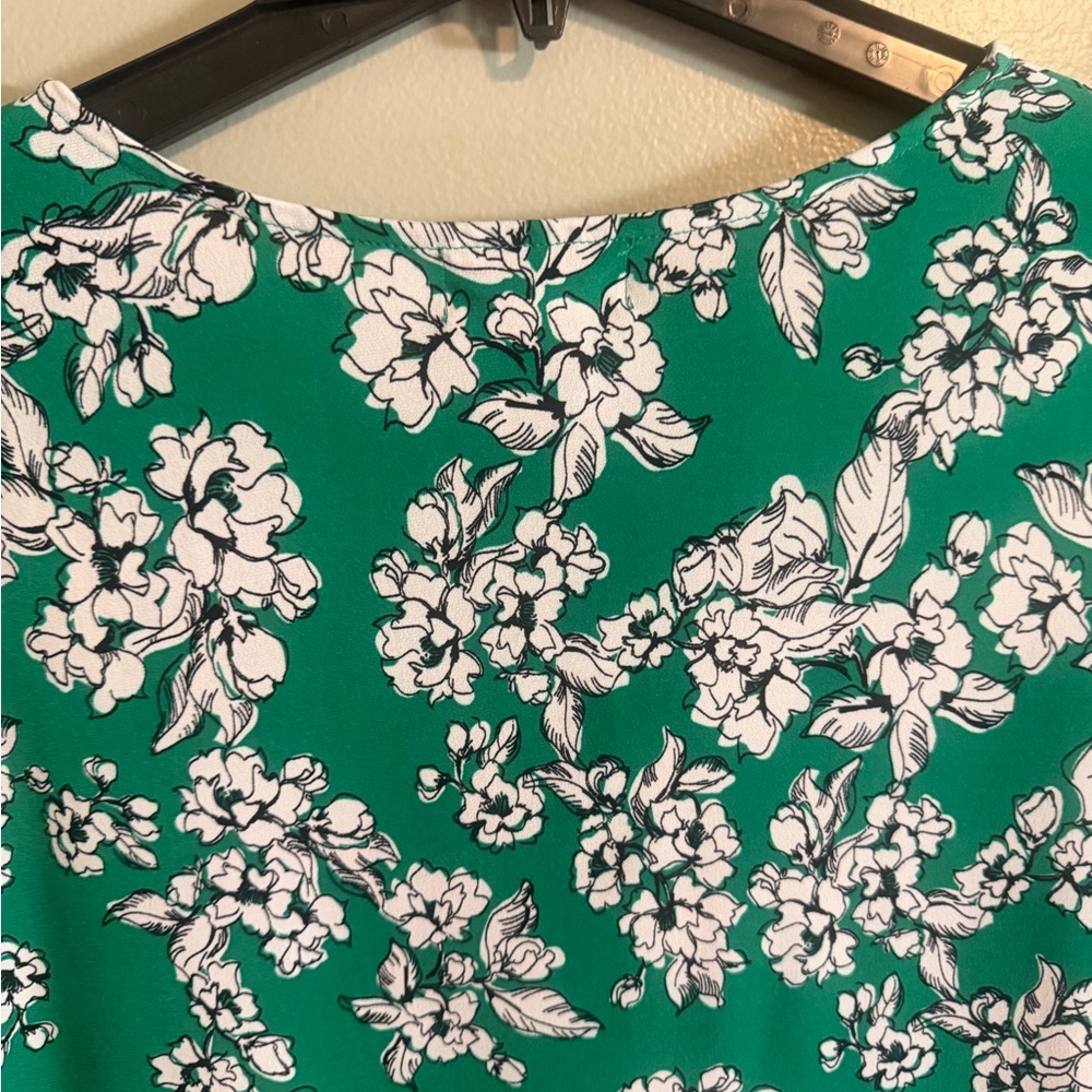 Liz Claiborne Emerald Green Floral Long Bell Sleeve Tunic peasant blouse size XL - Picture 8 of 8